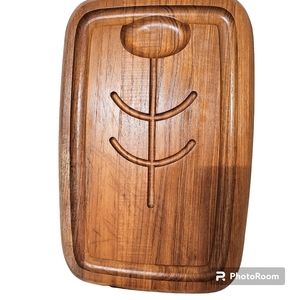 Vintage MCM Teak Wood Meat / Steak Large Carving Board Cutting Board 16"